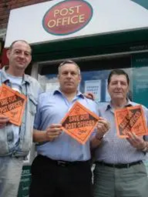 Paul Holmes MP and Cllr Tony Rogers with a local resident at the threatened Post Office on Sheffield Road with the new save our Post Office Poster Campaign that is about to be launched