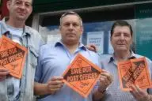 Paul Holmes MP and Cllr Tony Rogers with a local resident at the threatened Post Office on Sheffield Road with the new save our Post Office Poster Campaign that is about to be launched